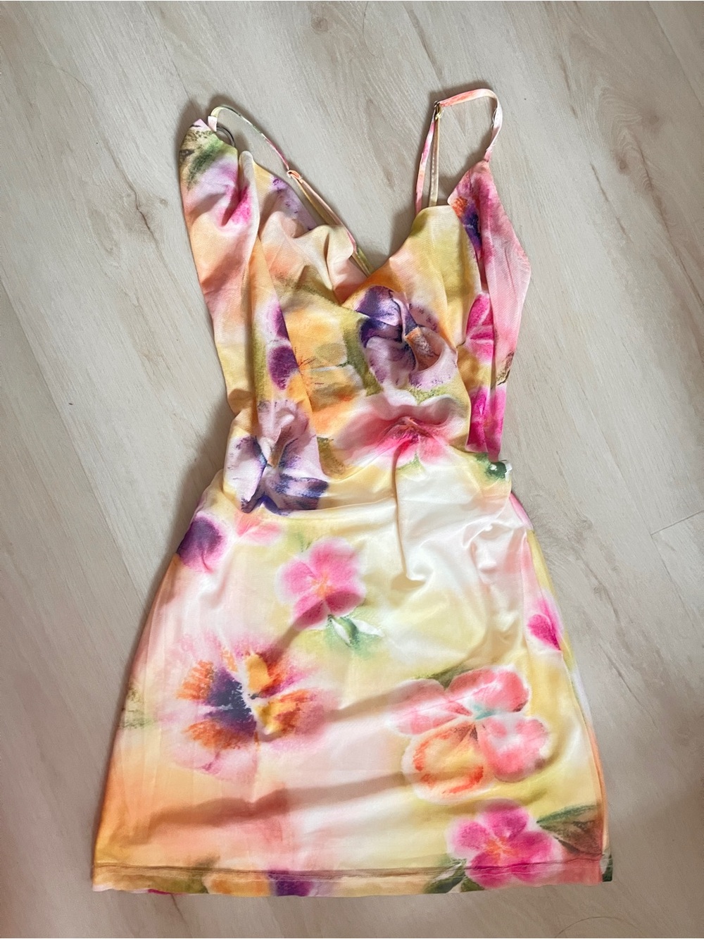 Peppermayo Floral Watercolor Backless Slip Dress - Yellow, Pink & Purple